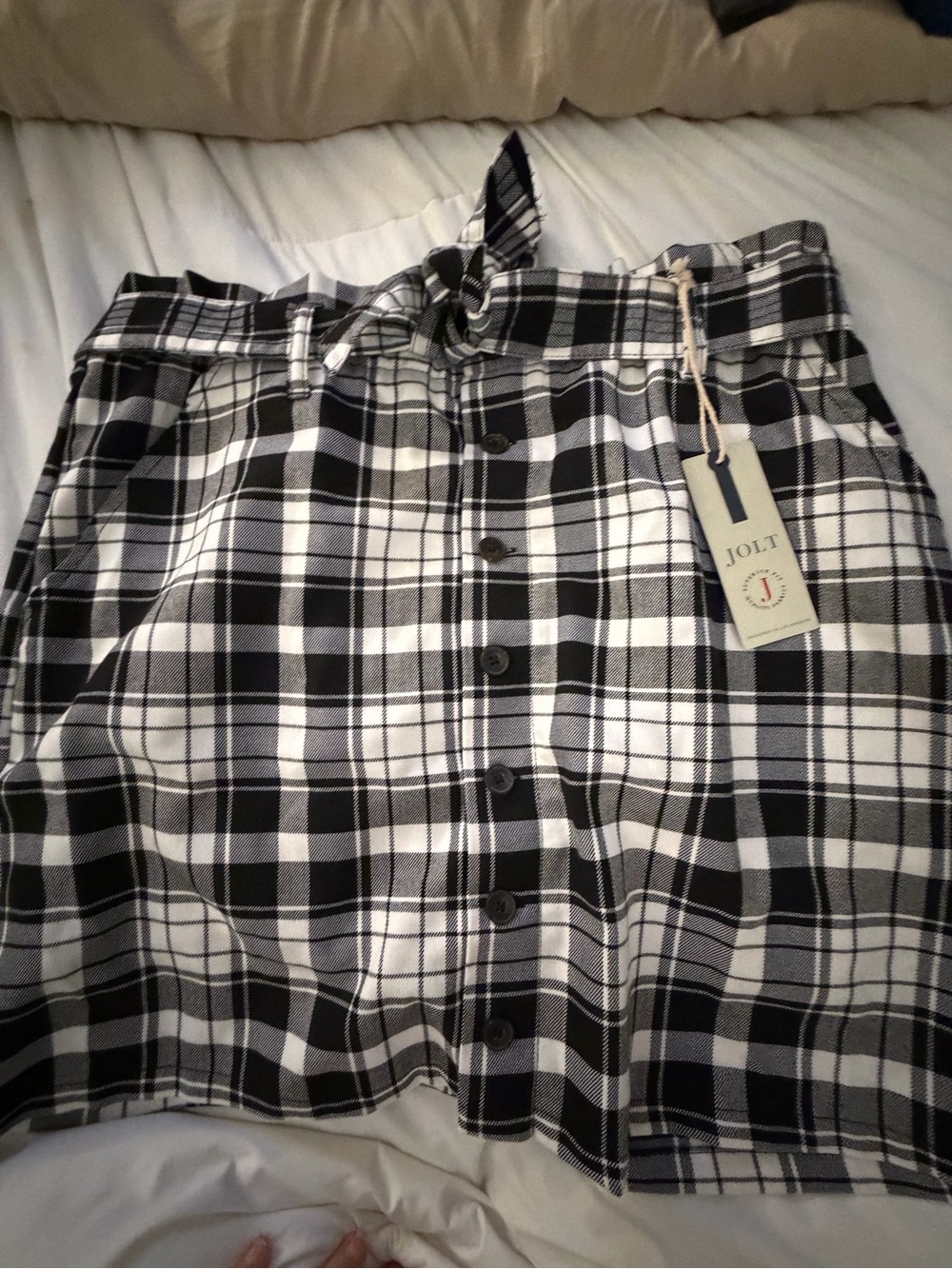 Jolt Black & White Plaid Skirt with Tie Waist